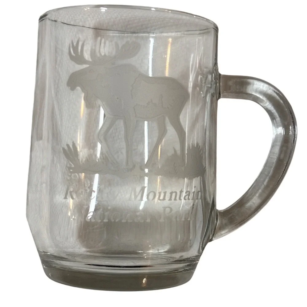 Rocky Mountain National Park Etched Moose Glass Beer Mug Stein Clear Souvenir